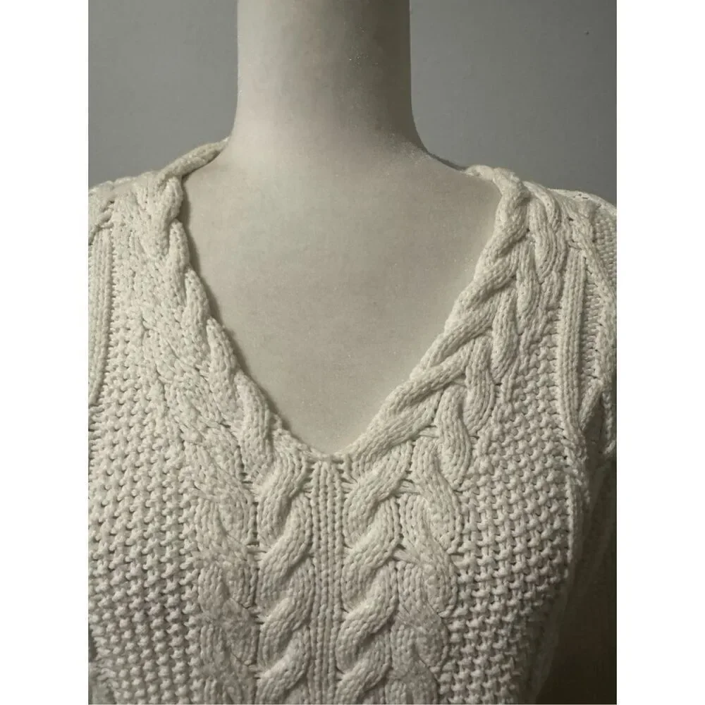 Irelands eye White cotton v neck knit sweater L